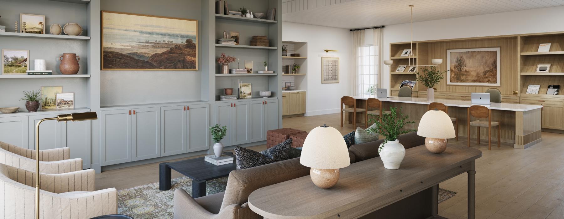 a room with a table and chairs