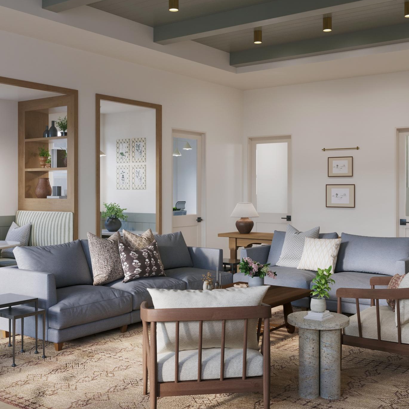 a clubroom with couches and chairs