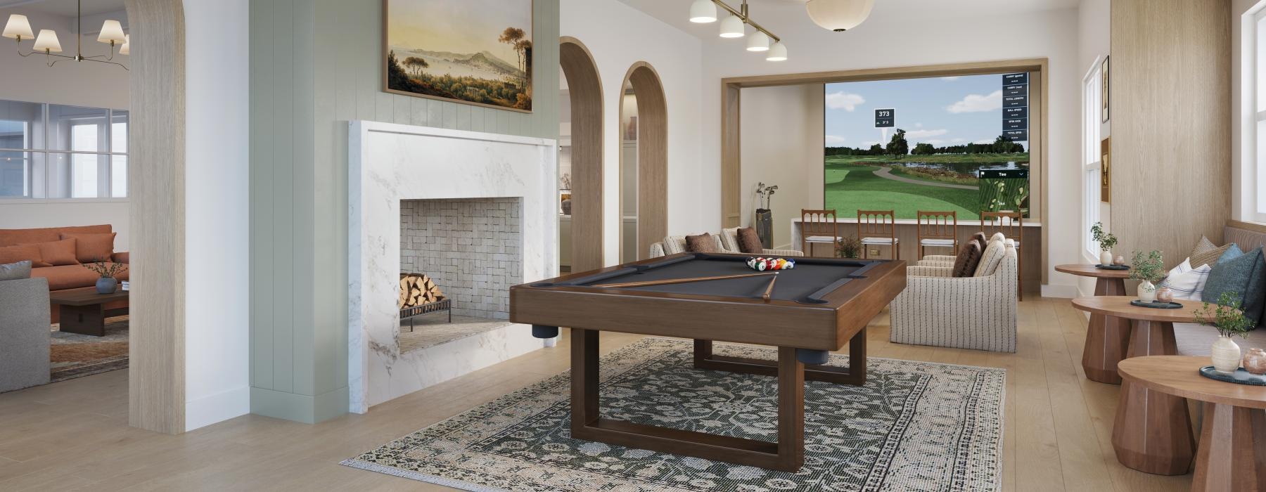 game area with a pool table and bright lighting