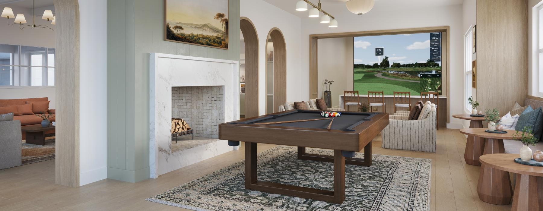 game area with a pool table and bright lighting
