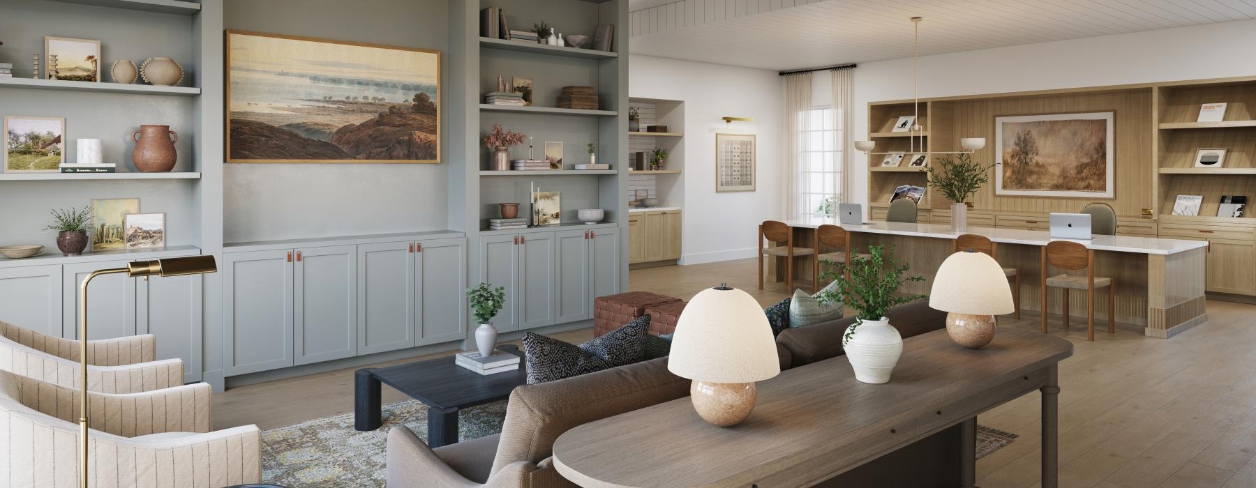 a room with a table and chairs
